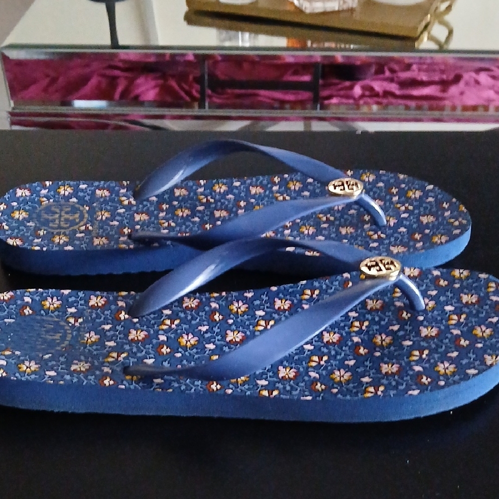 Tory Burch Blue Floral Sandals - Picture 2 of 2